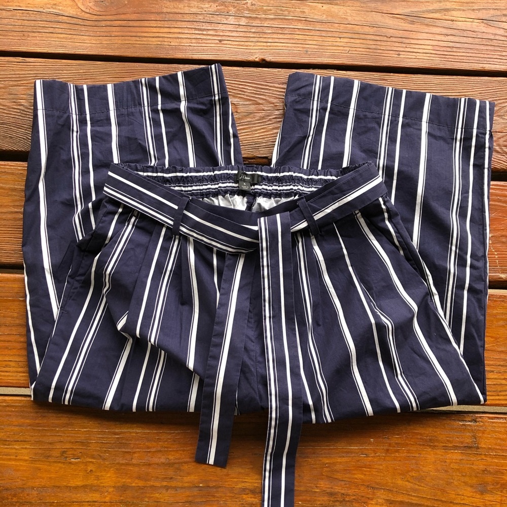 J. Crew Wide Leg Stripe Cotton Poplin Pants, 4 - Picture 6 of 8